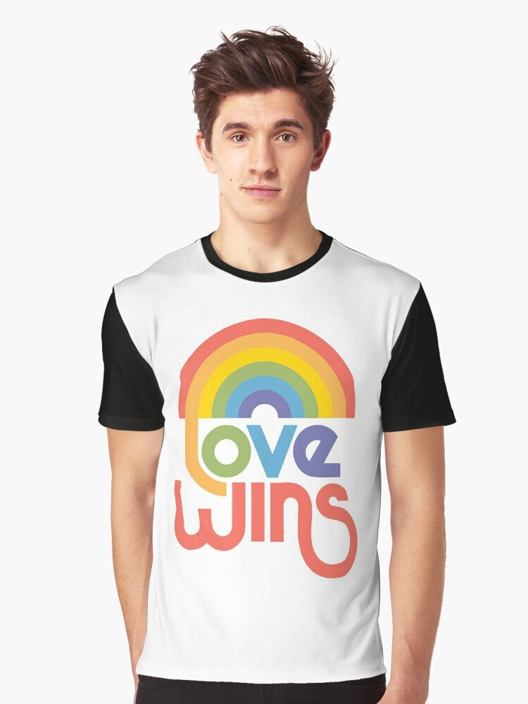 Love Wins LGBTQ Pride Graphic T-Shirt with rainbow colors - Men