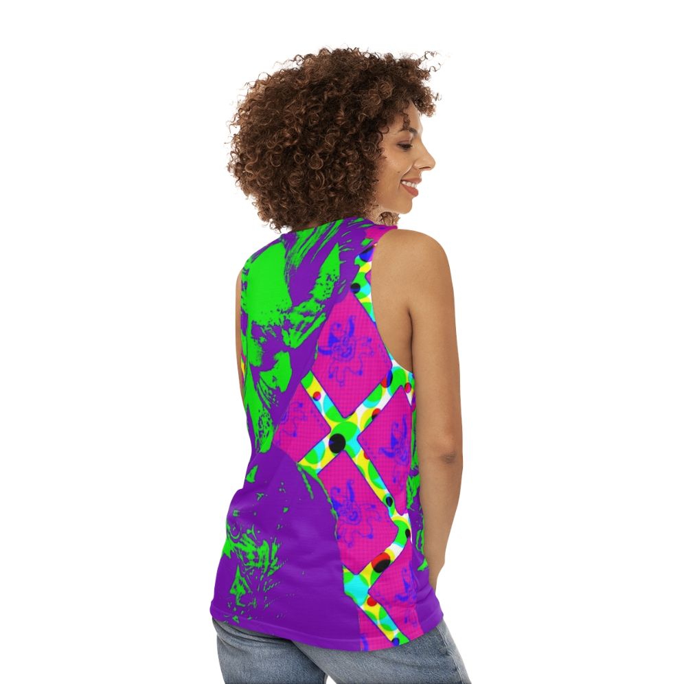 Psychedelic clown pop art design unisex tank top - women back