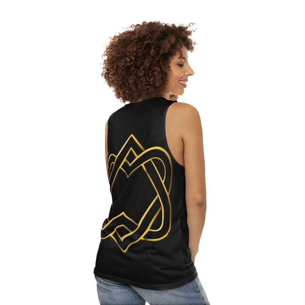 Unisex tank top with heart design and celtic knot art - women back