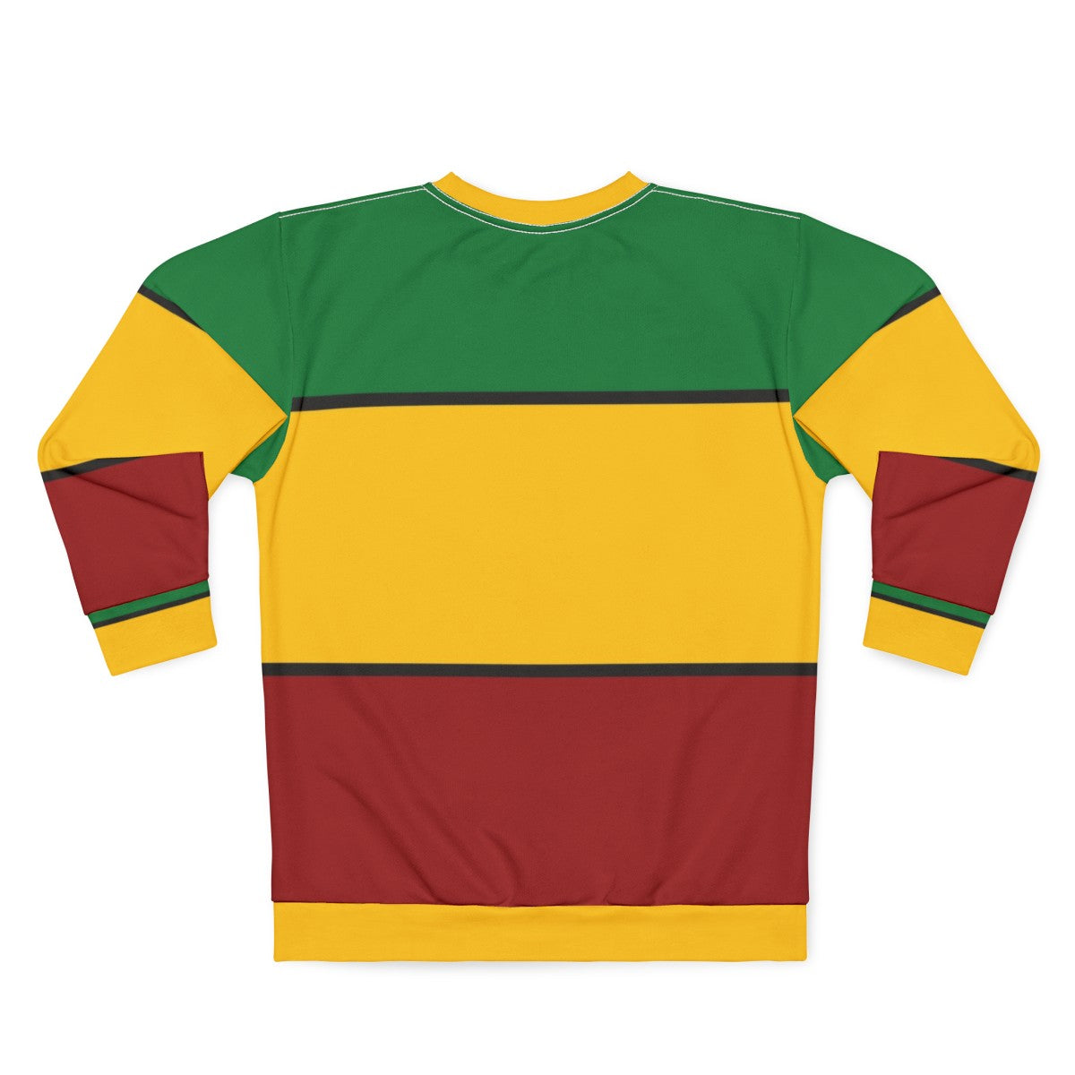 Rasta stripes sweatshirt featuring vibrant red, gold, and green colors - Back