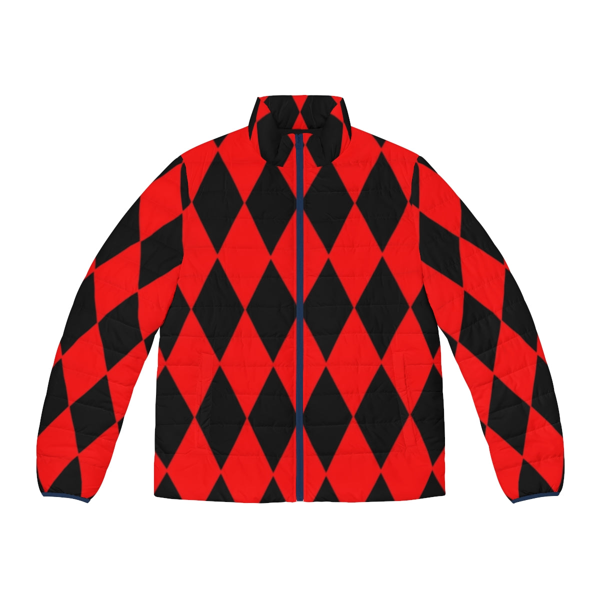 Red and black diamond patterned puffer jacket