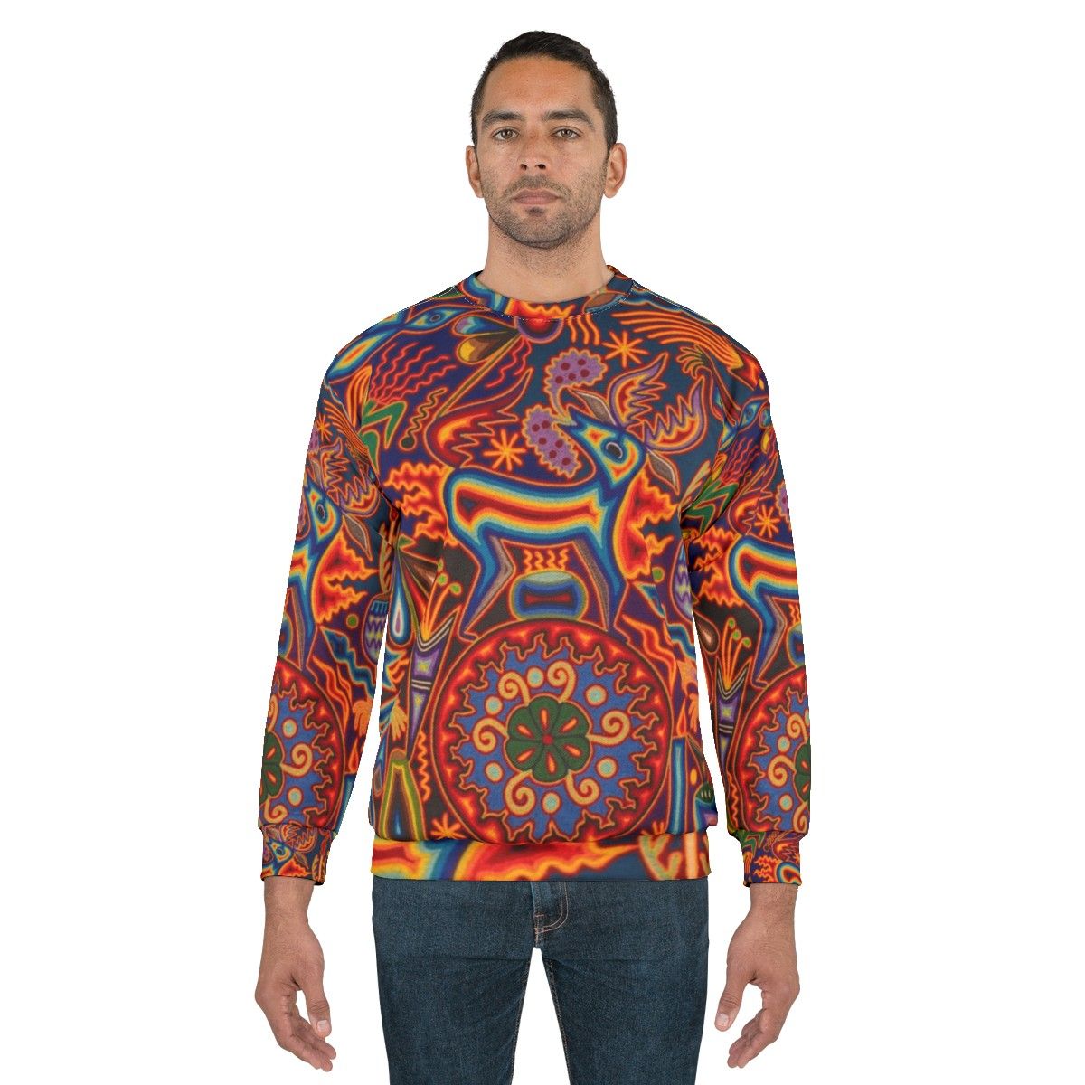 Huichol Sweatshirt with Vibrant Abstract Art Design - men