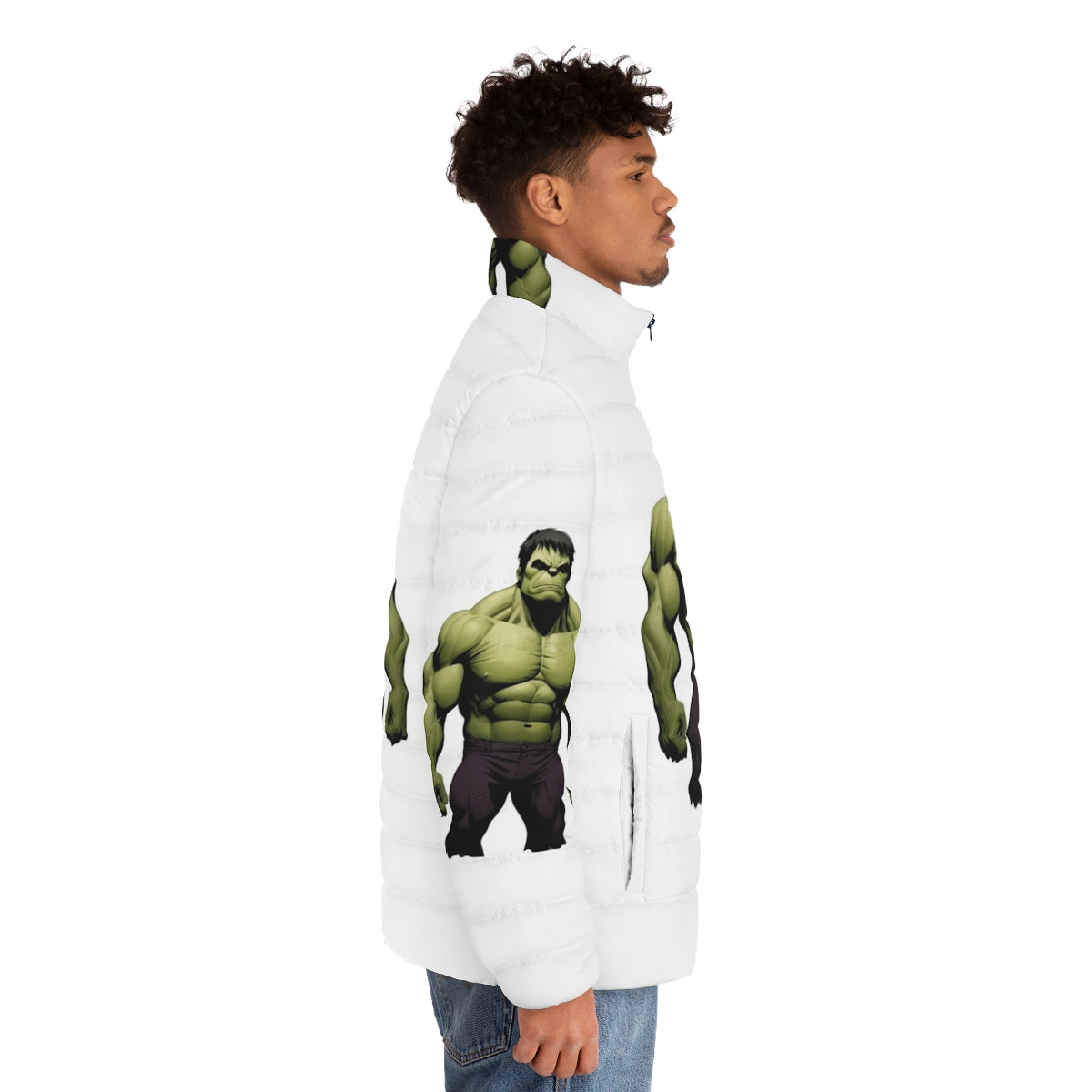 Marvel Superhero Puffer Jacket featuring the Hulk design - men side right