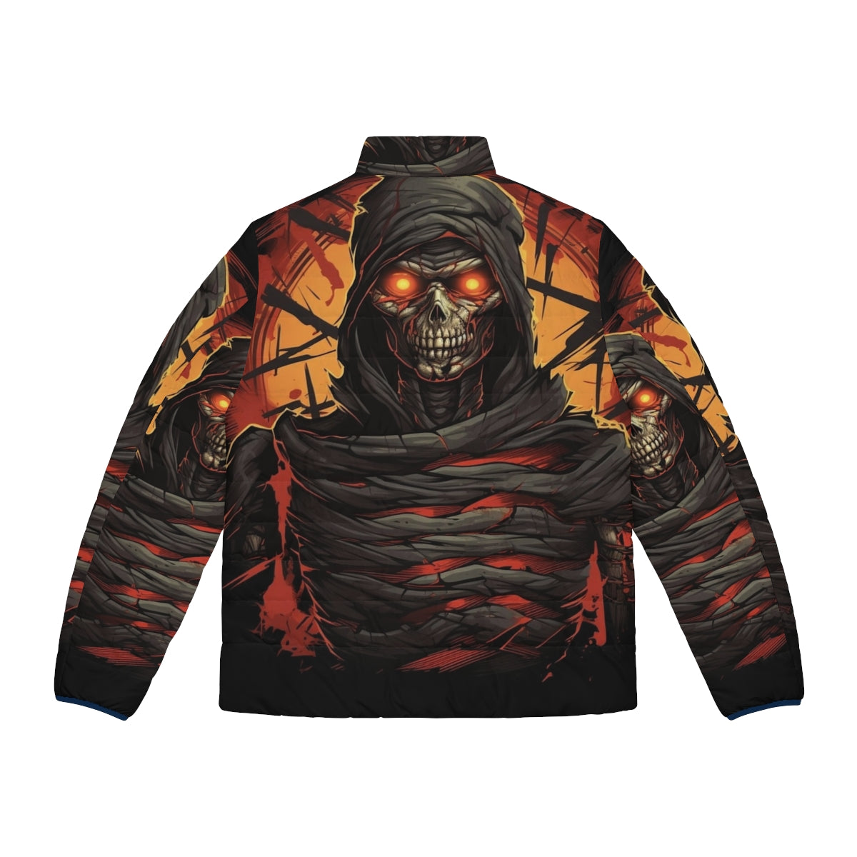 Dark 'Writhing Darkness' puffer jacket with spooky mummy design - Back