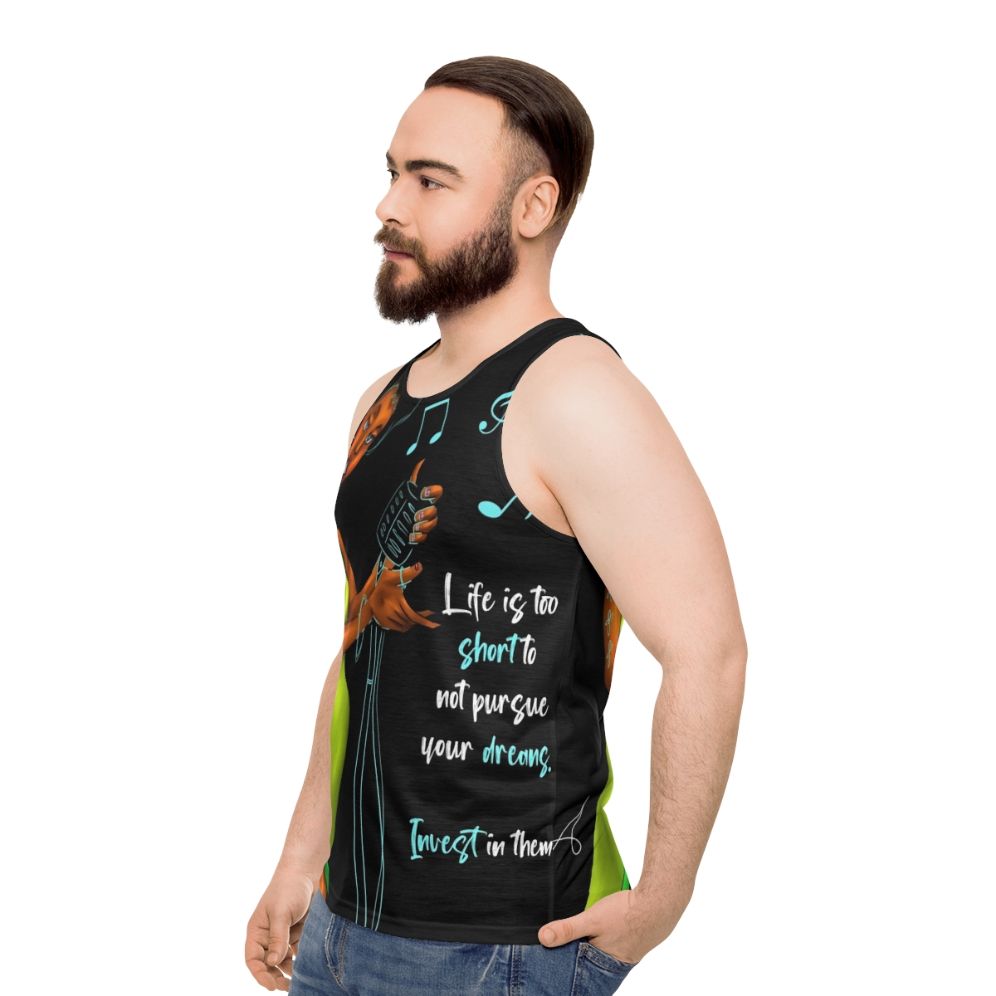 Inspirational unisex tank top with "A Life Of Dreams" quote - men side