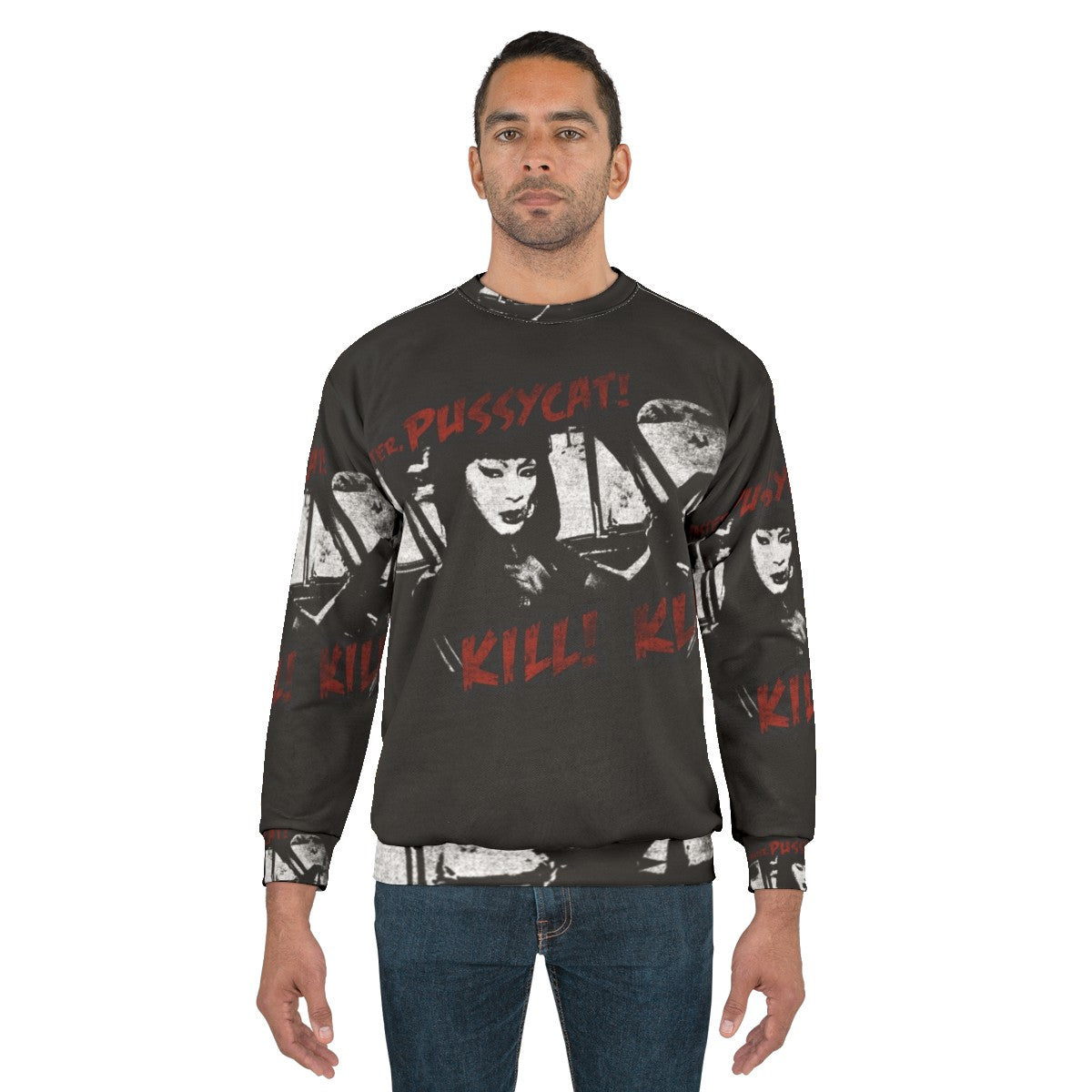 Pussycat sweatshirt featuring Tura Satana in a cult movie inspired dark fashion horror design - men