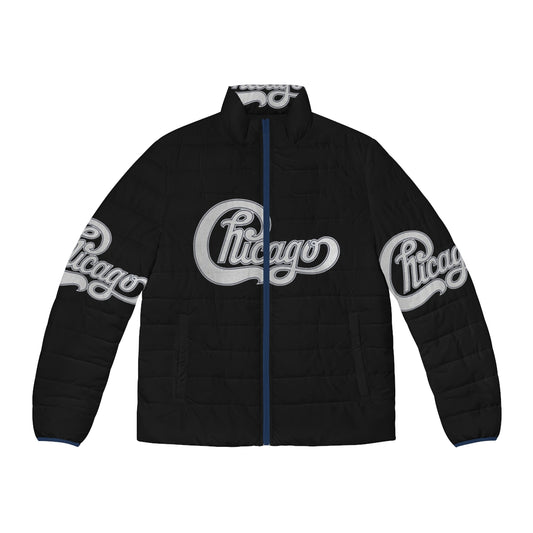 Vintage-inspired puffer jacket featuring the iconic Chicago band logo