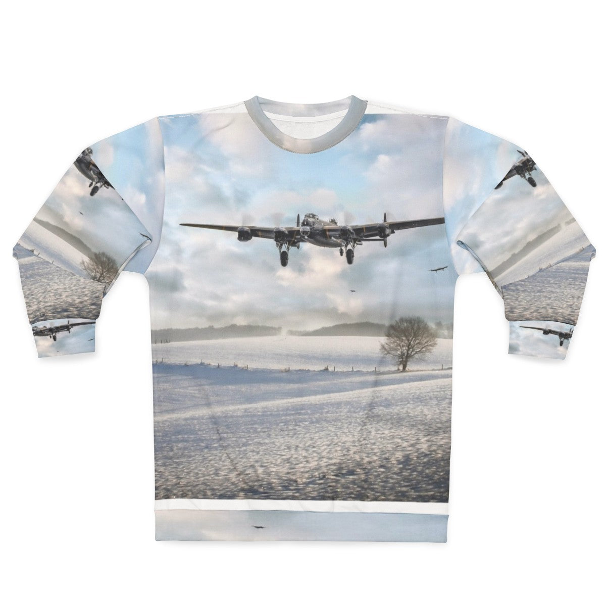 Avro Lancaster bomber in snowy landscape on winter sweatshirt