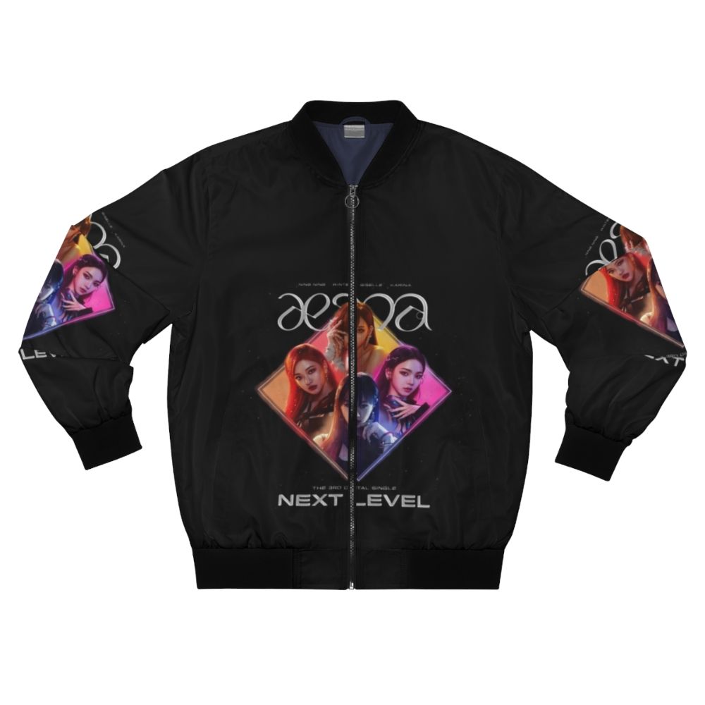 aespa Lightstick Bomber Jacket featuring members Karina, Giselle, Winter, and Ningning