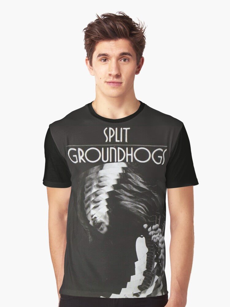 Vintage graphic t-shirt featuring the album cover of "Groundhogs - Split 1971" - Men