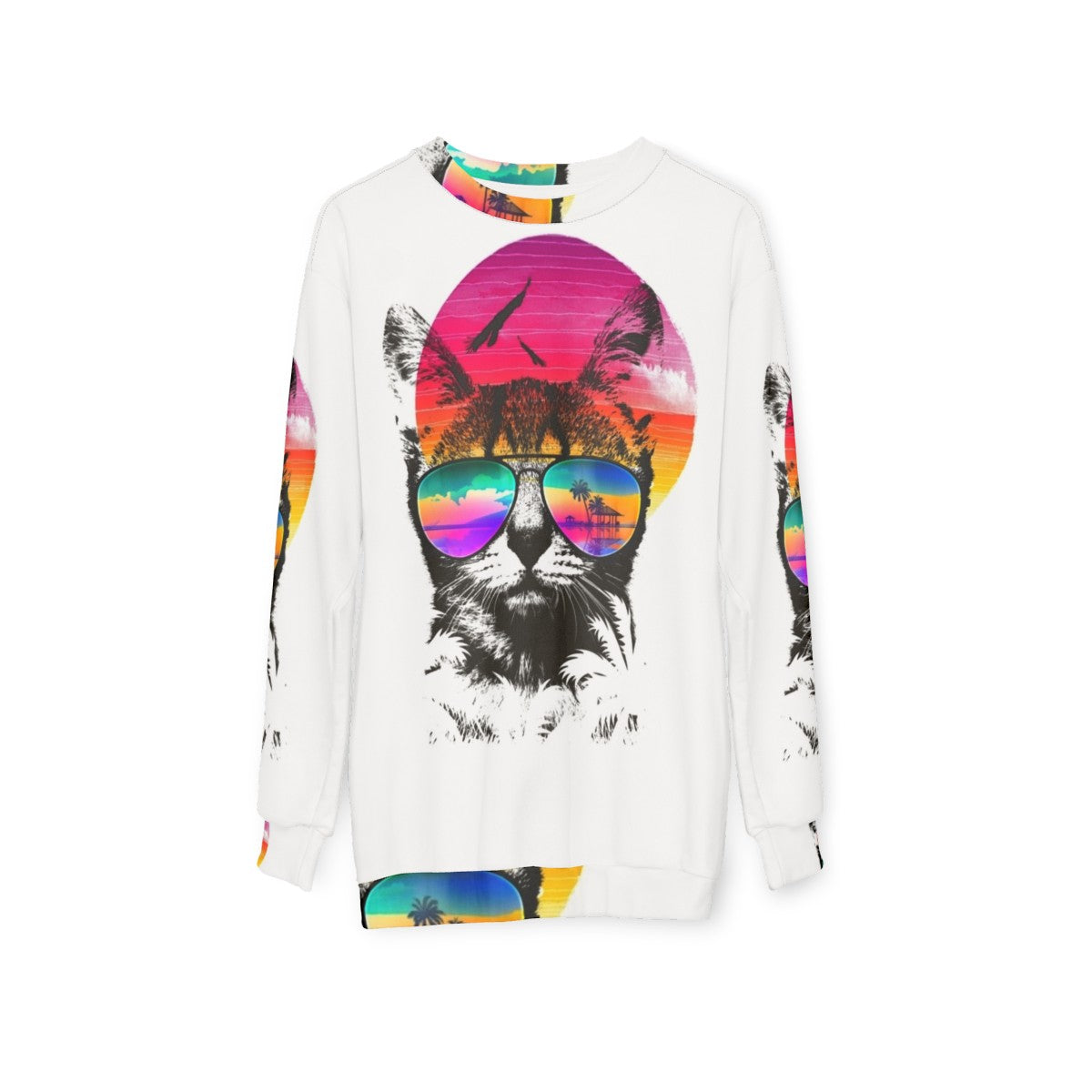 Summer Cat Sweatshirt with Cute and Funny Design - hanging