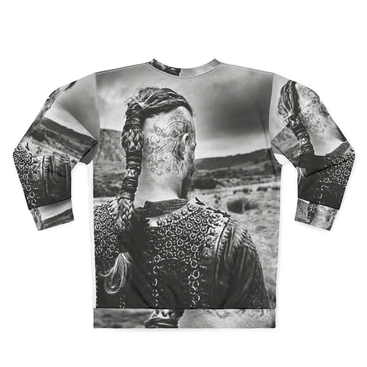 Ragnar Lothbrok Vikings TV Show Black and White Sweatshirt - Back