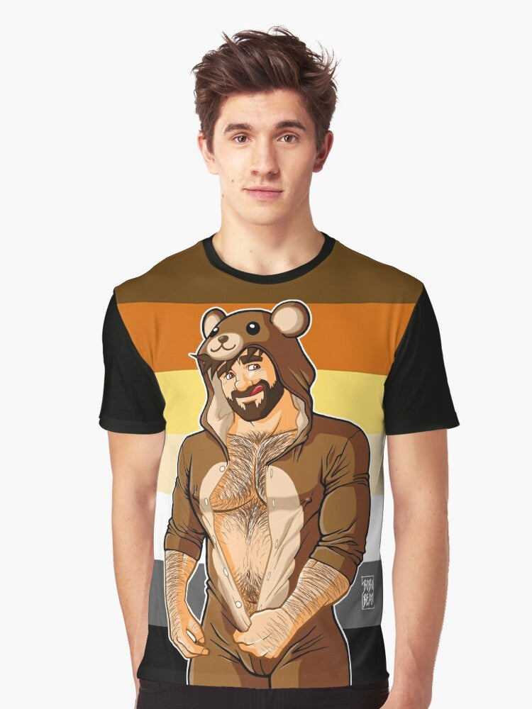 A graphic t-shirt featuring a bearded, gay bear with the text "ADAM LIKES TEDDY BEARS - BEAR PRIDE". - Men