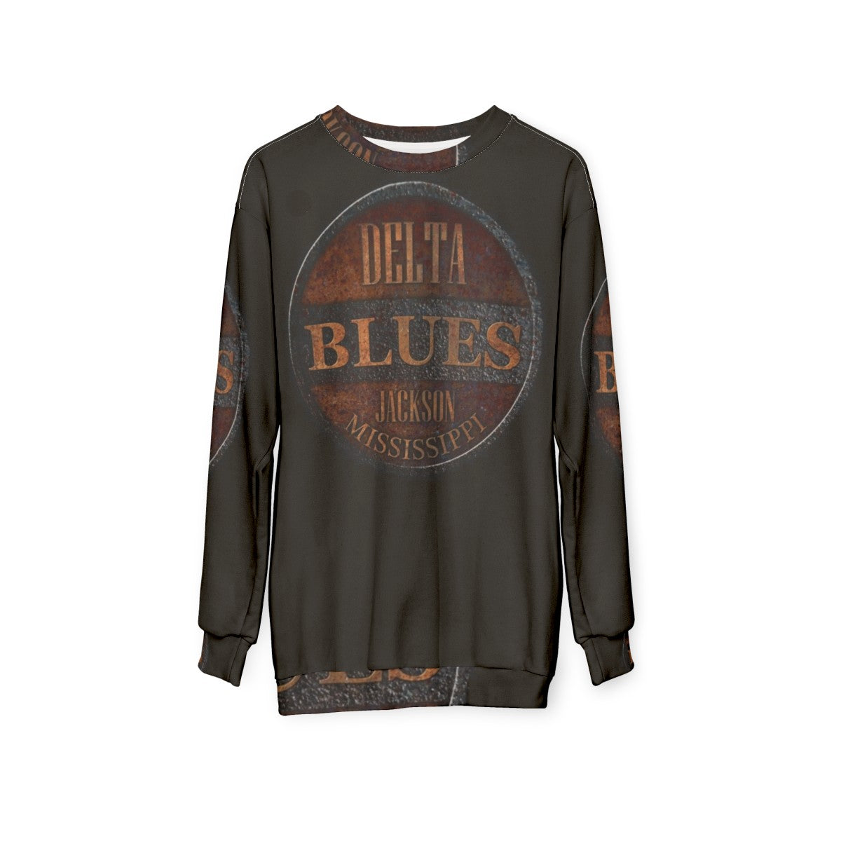 Rusty Delta Blues Sweatshirt with vintage American music and guitar graphics - hanging