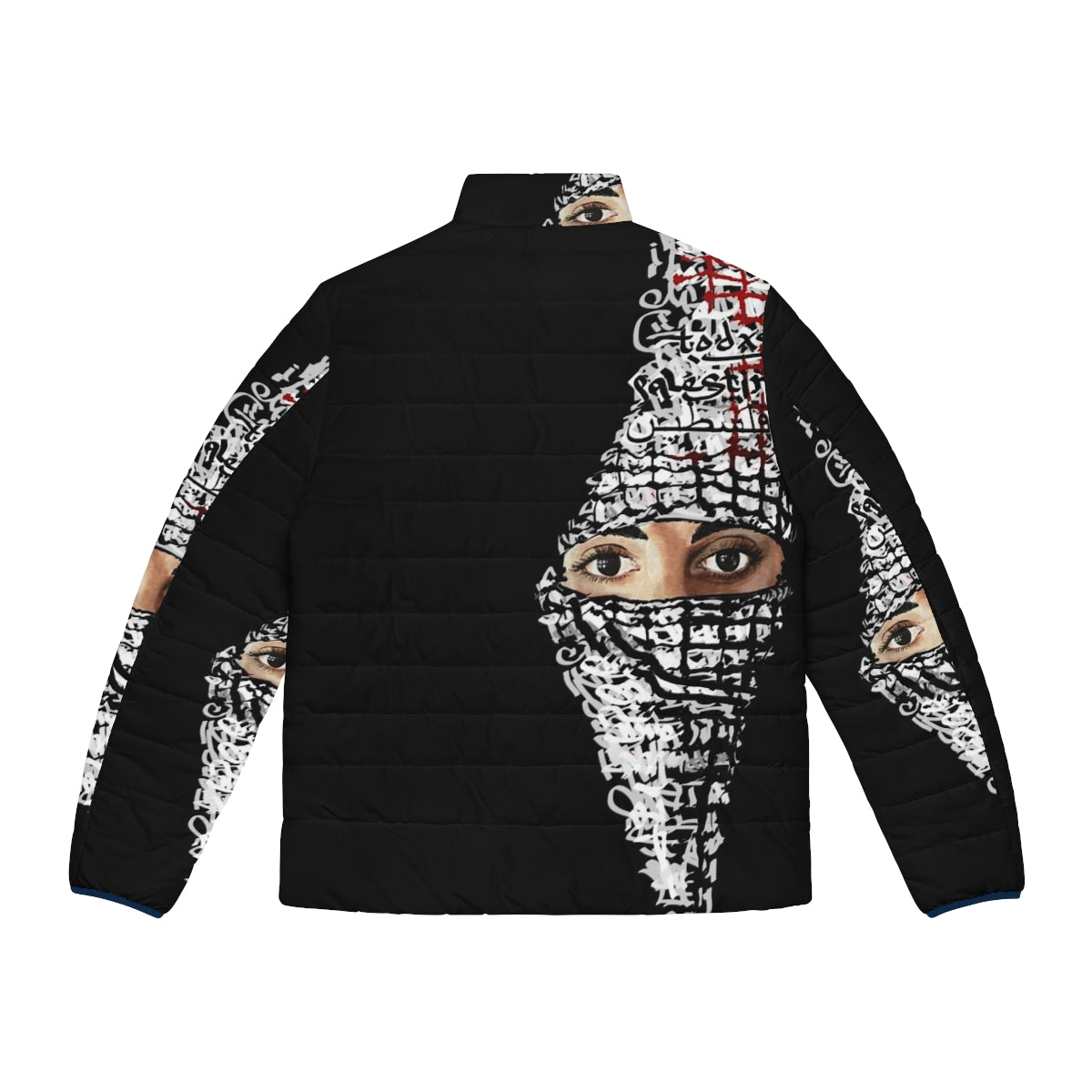 Palestinian puffer jacket with focus on conflict, human rights, and activism - Back