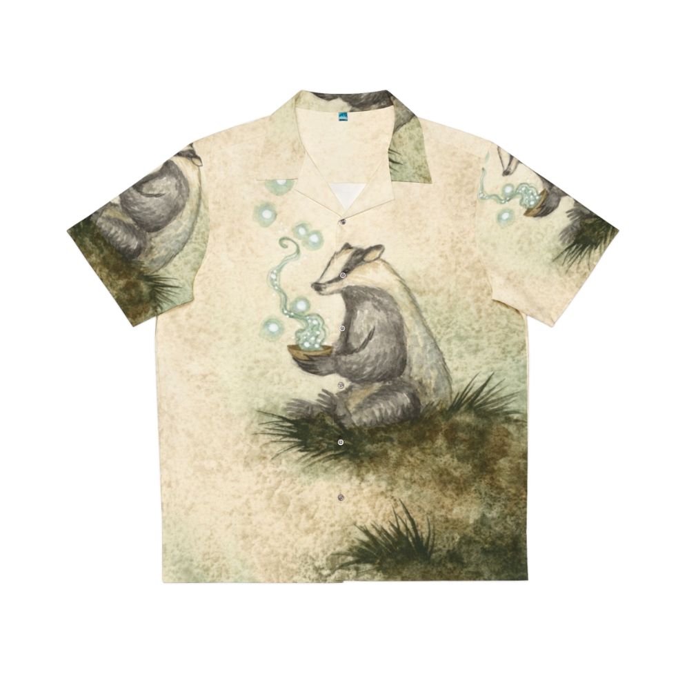 Badger Magick Hawaiian Shirt with Whimsical Fairy and Forest Design