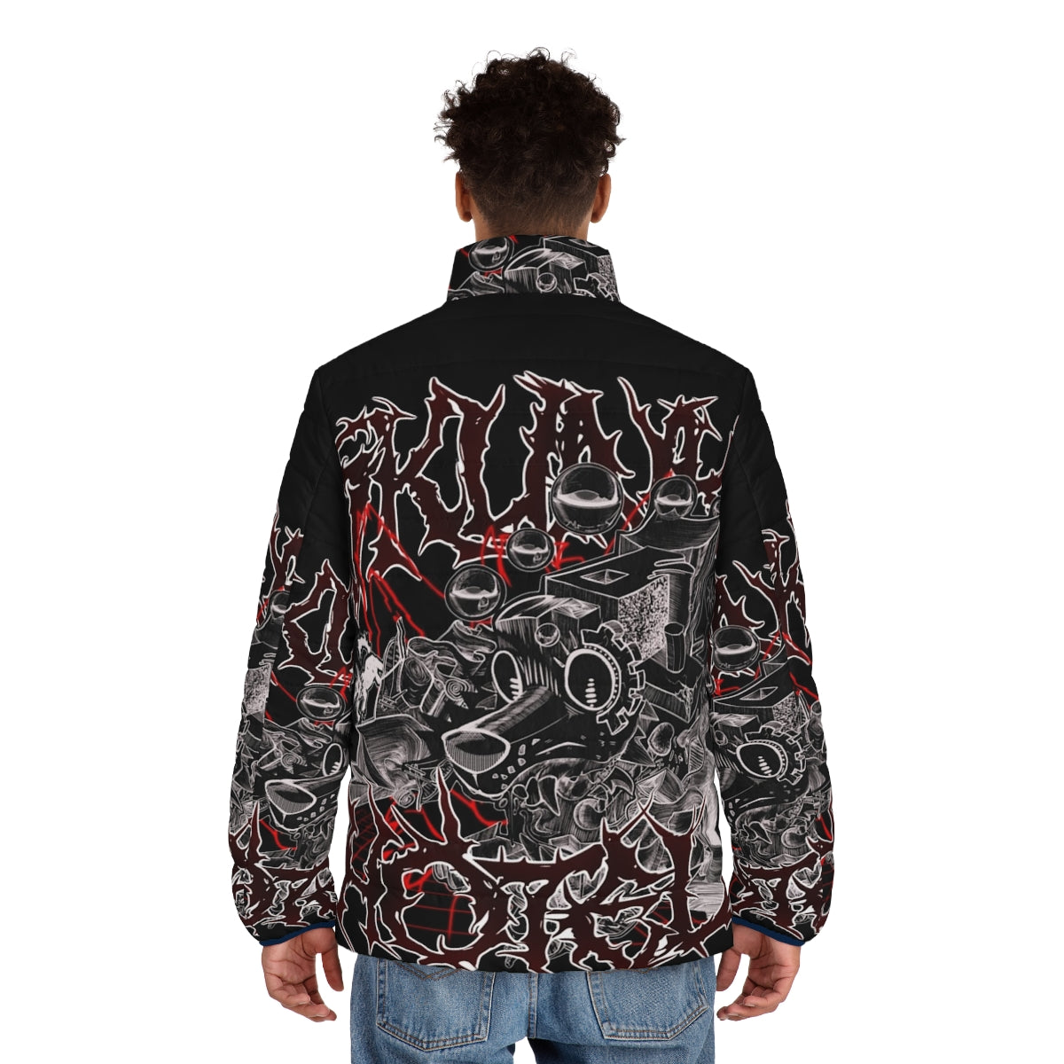 Skunk Hotel Dog Cycle Puffer Jacket with abstract, metal, and punk design - men back