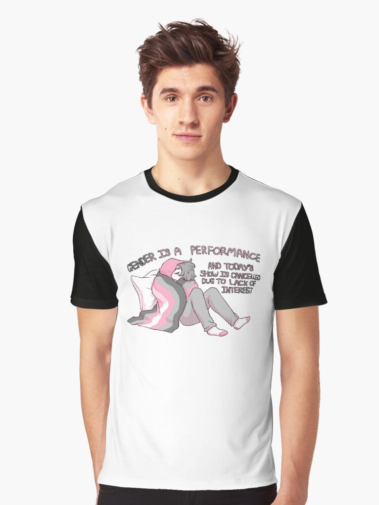 Demigirl pride graphic t-shirt with the text "Gender Is a Cancelled Performance" - Men