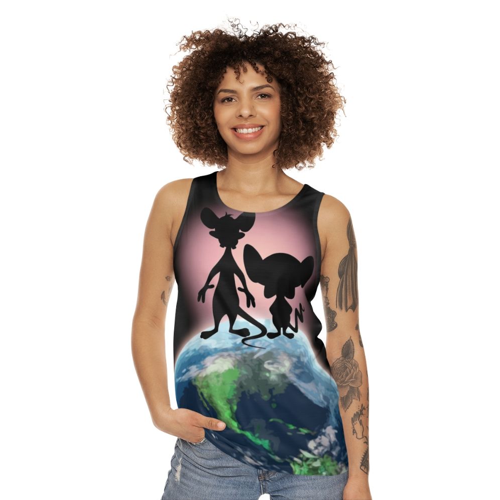 Unisex "Take Over the World" Tank Top with Cartoon Characters - women