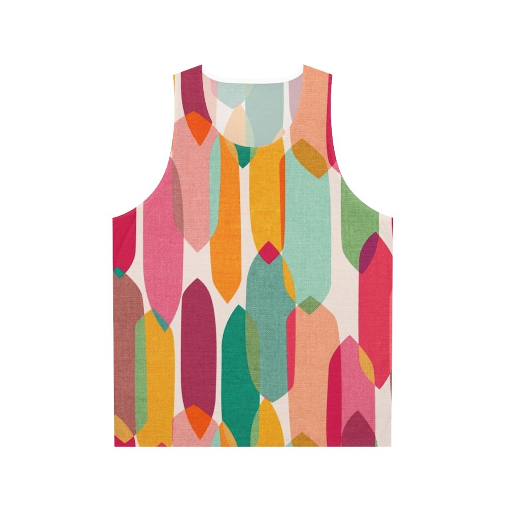 Colorful mid century modern droplets pattern on unisex tank top