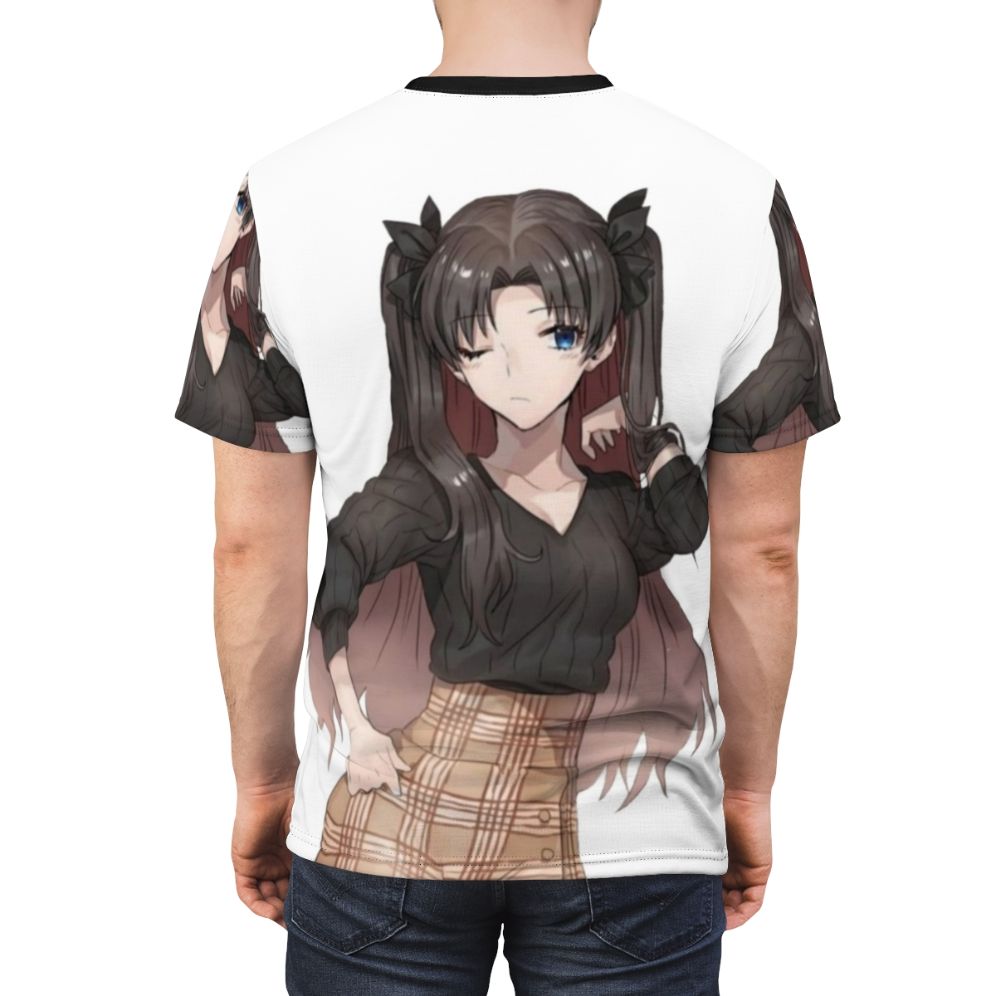 Rin Tohsaka inspired anime t-shirt with Fate Stay Night fan art design - men back