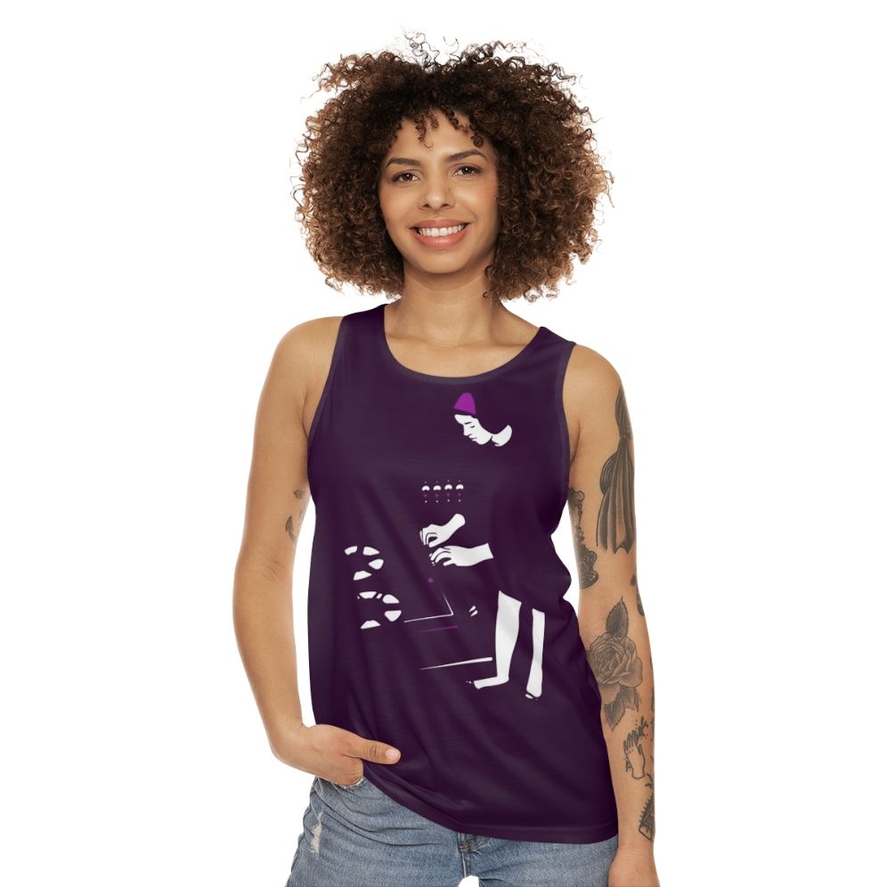 Delia Derbyshire electronic music pioneer portrait on unisex tank top - women