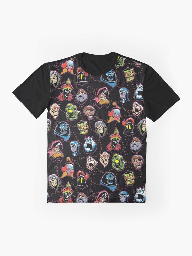 Mystery Maniacs Graphic T-Shirt featuring a colorful and quirky design by artist Phil Postma - Flat lay