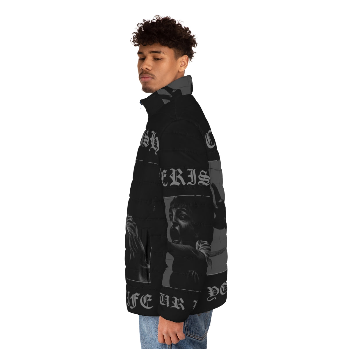 Cherish Your Life Puffer Jacket - Goth-inspired winter outerwear - men side left