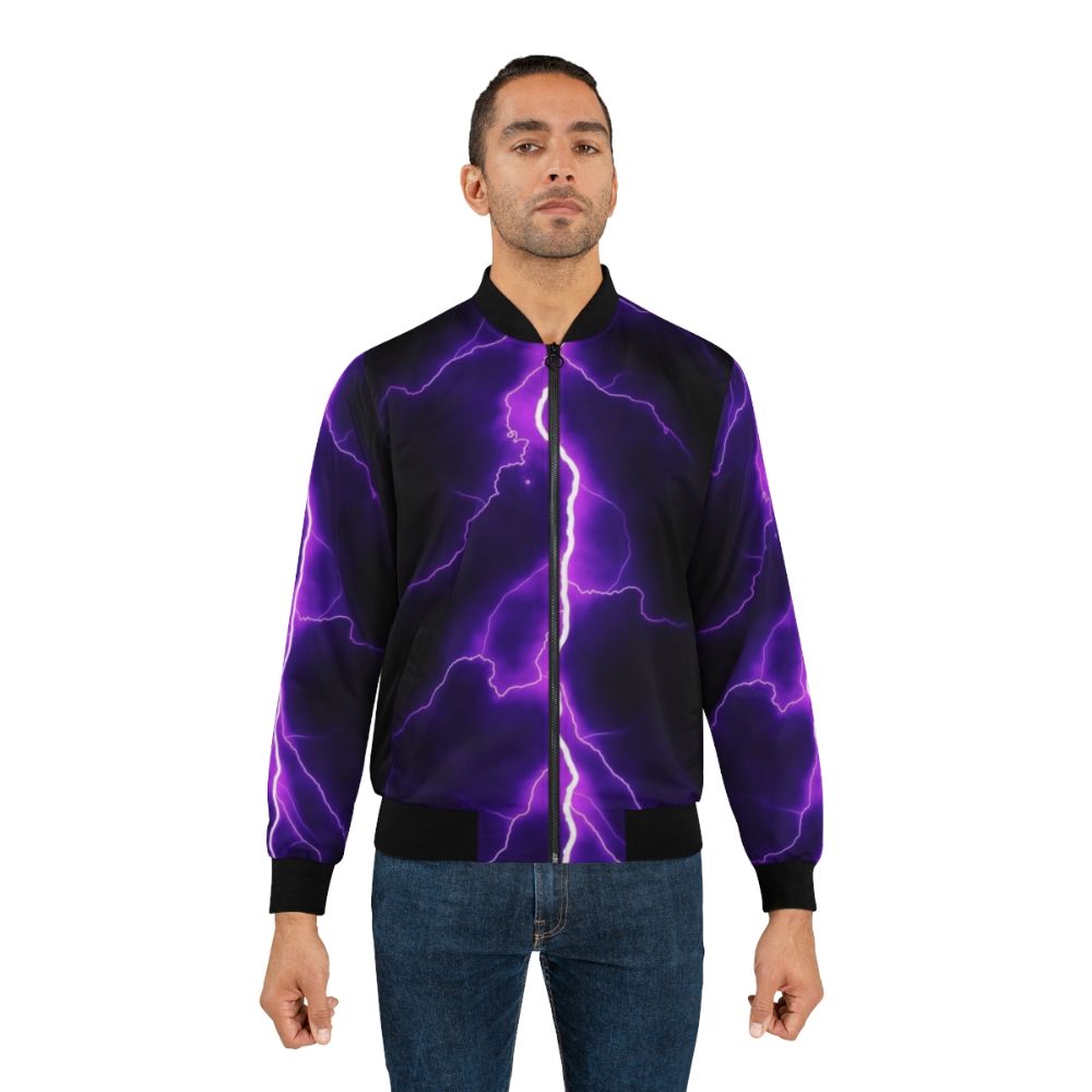 Purple bomber jacket with lightning bolt design, featuring a nature-inspired style - Lifestyle