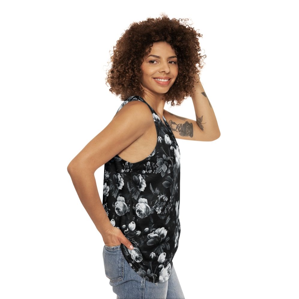 Roses black and white unisex tank top - women side