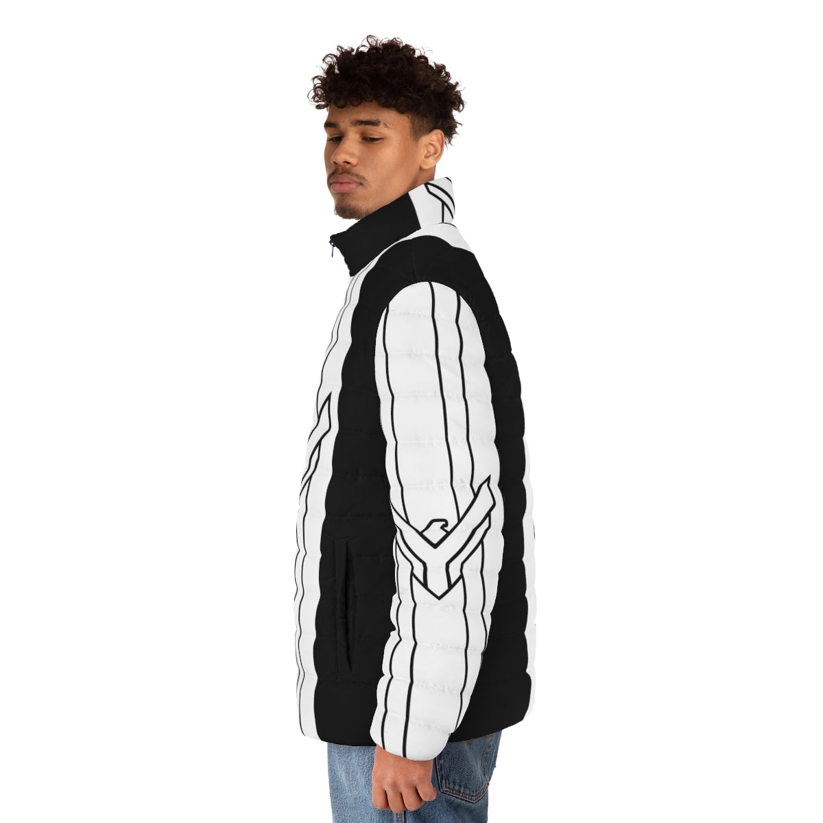 Dune House Atreides puffer jacket with banner stripes and logo - men side left