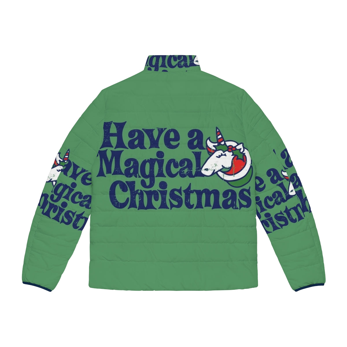 Puffer jacket with whimsical unicorn design for a magical Christmas - Back