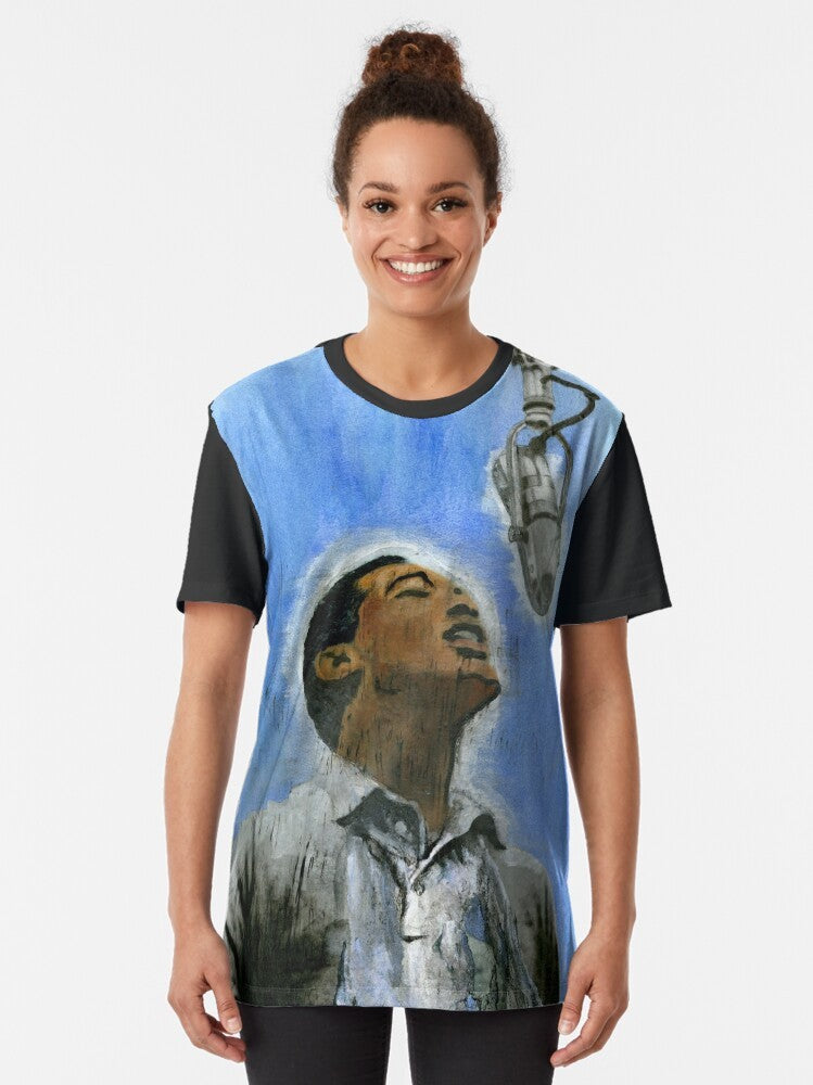 Vintage-style graphic t-shirt featuring a portrait of legendary soul singer Sam Cooke - Women