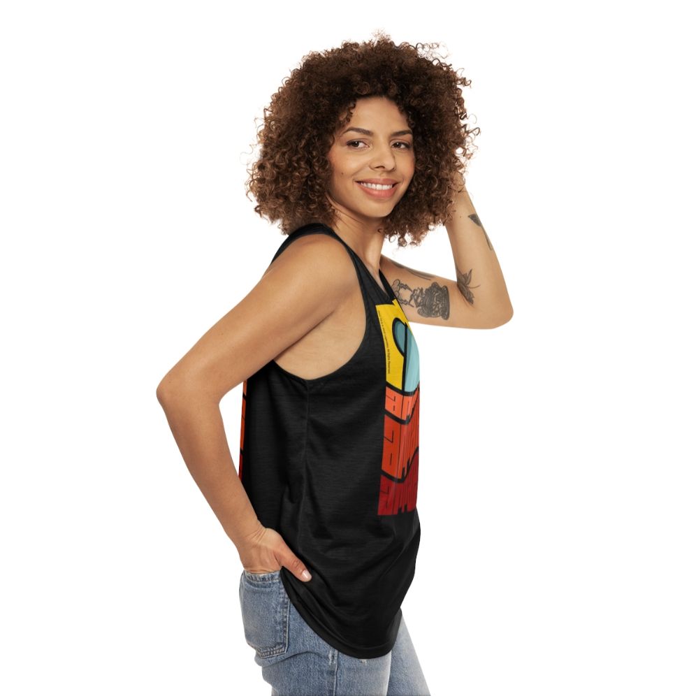 Dune movie inspired unisex tank top with Arrakis poster design - women side