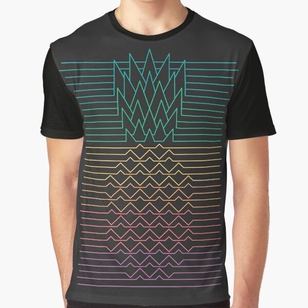 Hala Kahiki vintage synth graphic t-shirt featuring a minimalist pineapple design in tropical colors