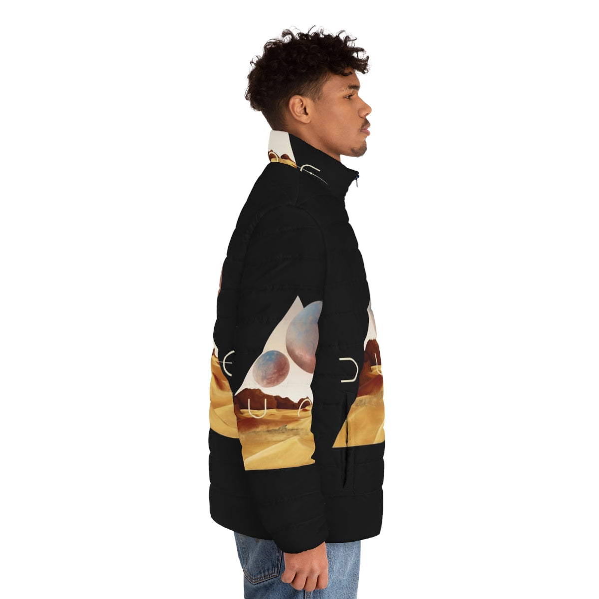 Dune-inspired puffer jacket featuring a sandworm design - men side right