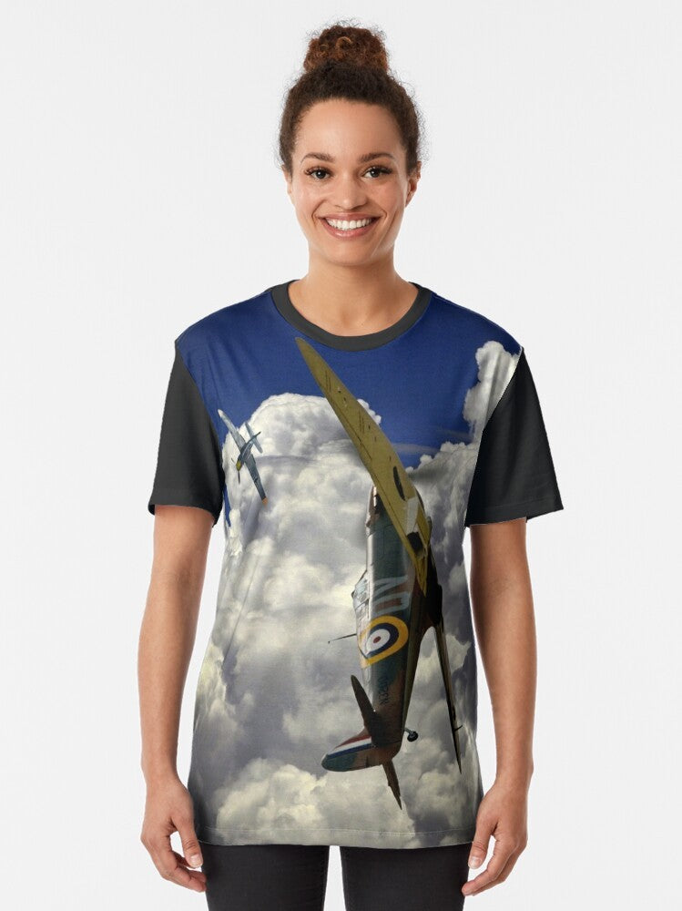 Spitfire fighter plane in Dunkirk dogfight during WWII, WWII aviation t-shirt design - Women