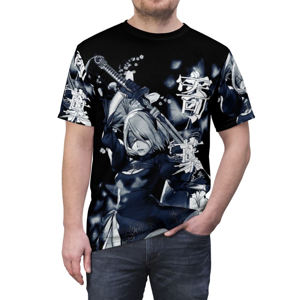 Captivating t-shirt design featuring a serene floral fantasy motif - men front