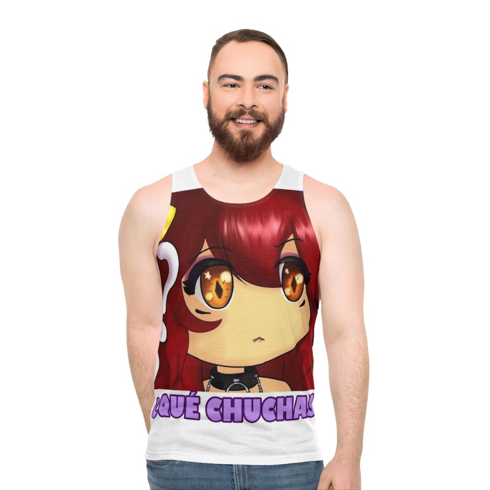 Cute anime girl wearing "What The Hell" unisex tank top - men