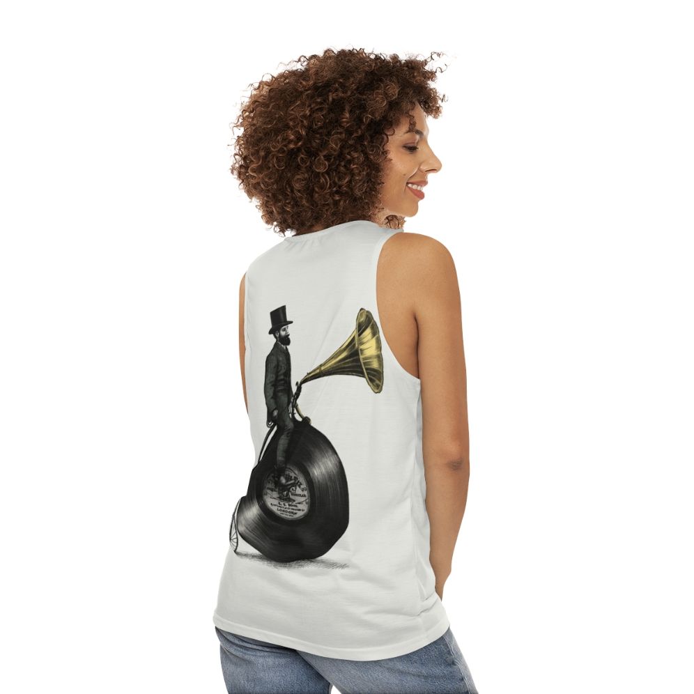 Vintage Music Man Unisex Tank Top with Retro Graphic Art Design - women back