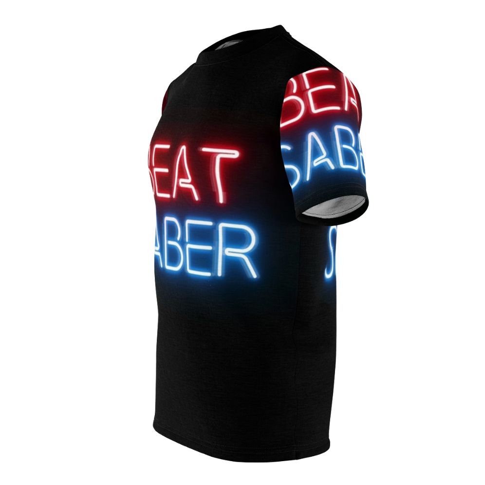 Virtual reality inspired Beat Saber T-Shirt with neon colors and cyberpunk vibes - men left