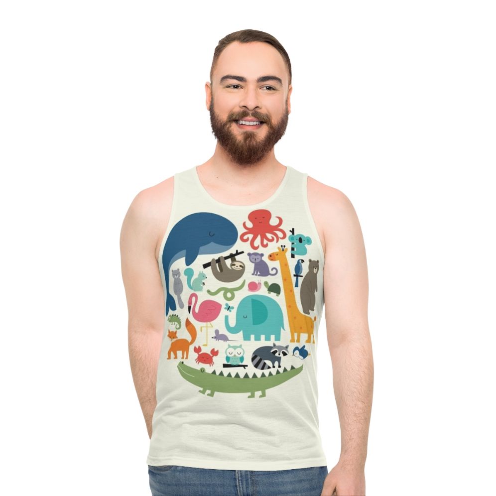 Unisex tank top with vibrant animal print design - men