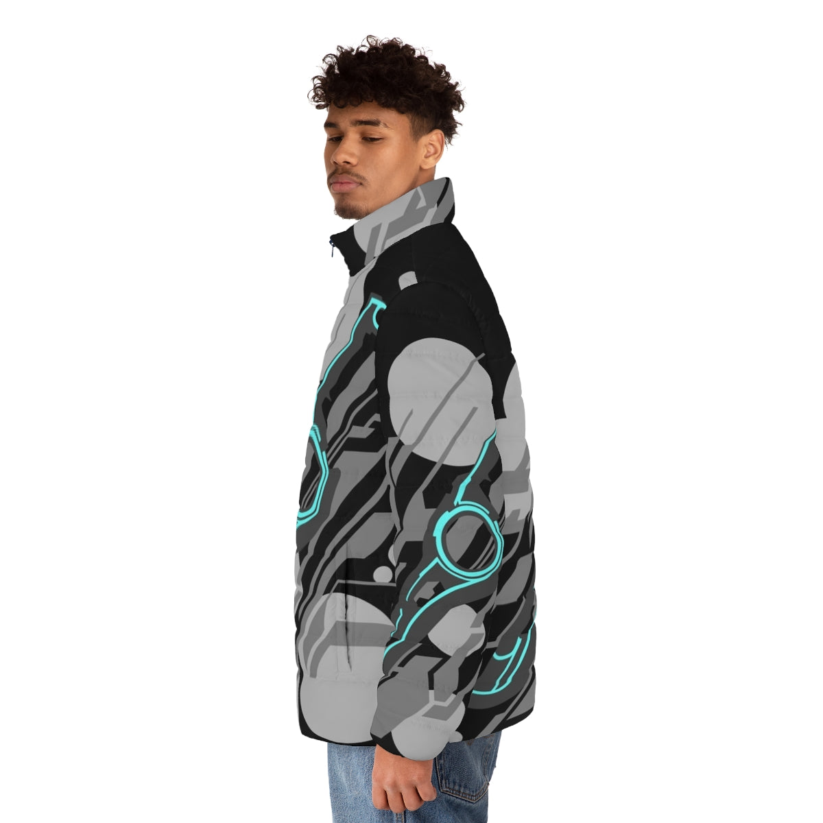 Monado Abstract Grey Puffer Jacket - Xenoblade Chronicles Inspired Outerwear - men side left