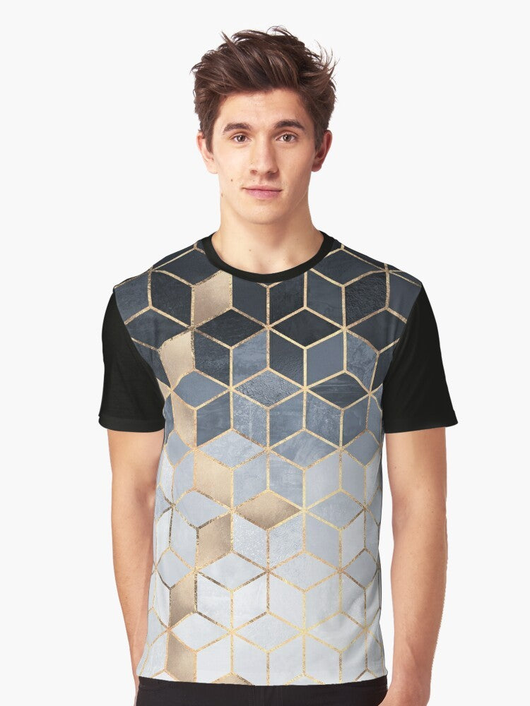 Blue gradient cubes geometric graphic design on a t-shirt - Men