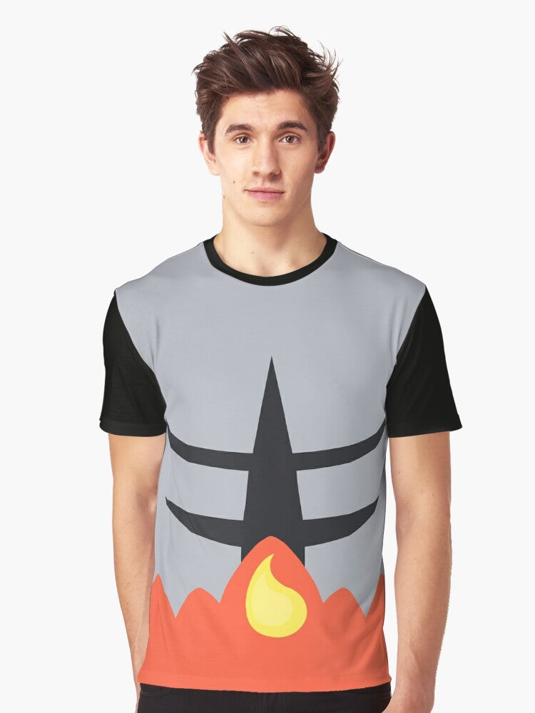 Incineroar, a fire-type Pokemon, featured on a graphic t-shirt design. - Men