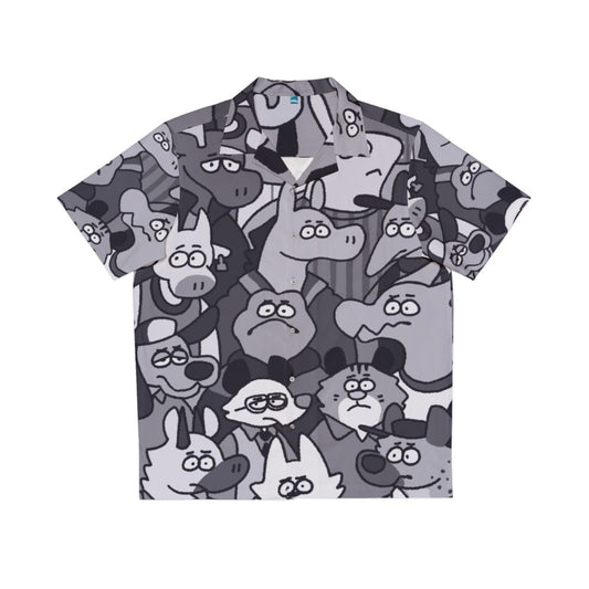 Vibrant animal print Hawaiian shirt with cartoon wildlife design