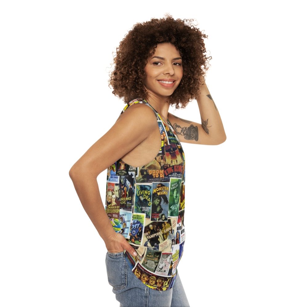 Vintage horror unisex tank top with classic monster movie graphics - women side