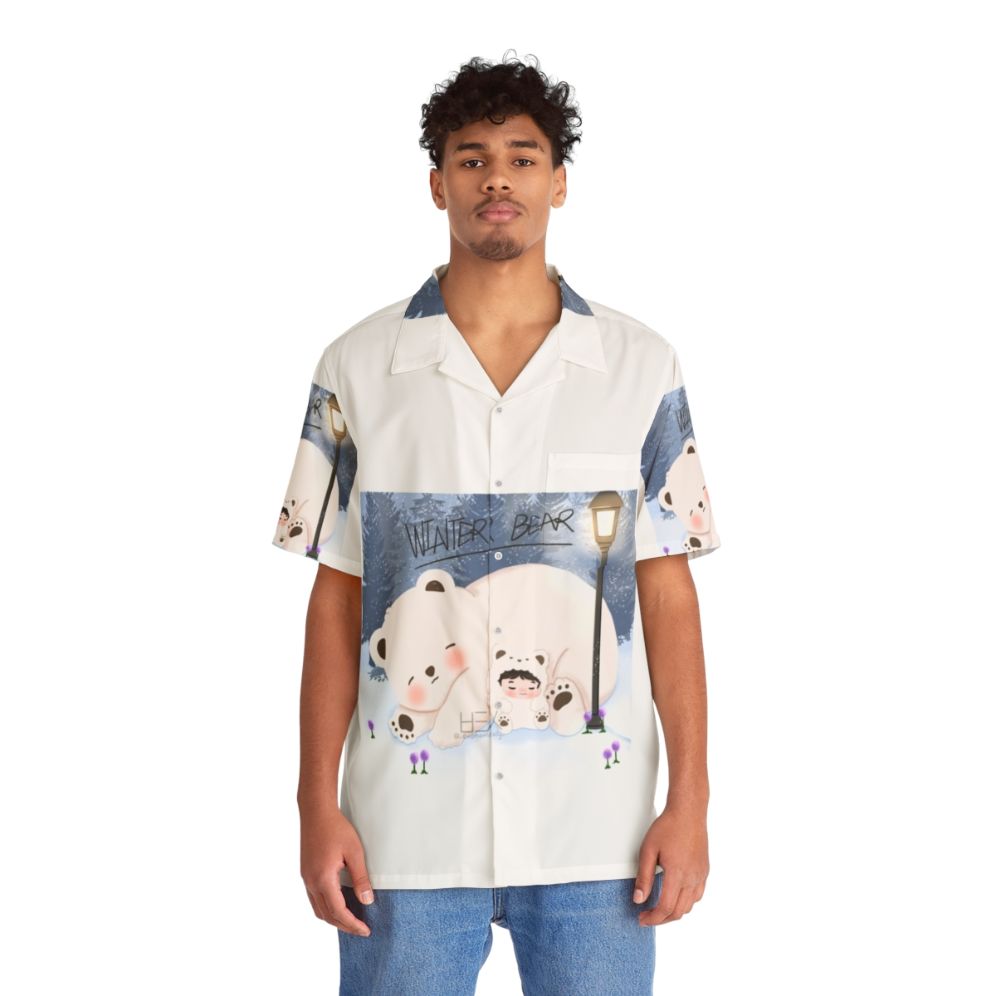 BTS Taehyung Winter Bear Hawaiian Shirt with Chibi Art - People Front