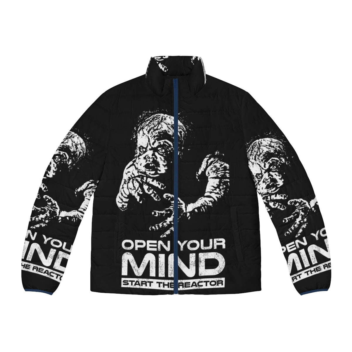 Open Your Mind Retro Puffer Jacket with Futuristic Design