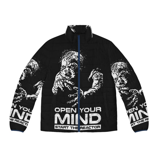 Open Your Mind Retro Puffer Jacket with Futuristic Design